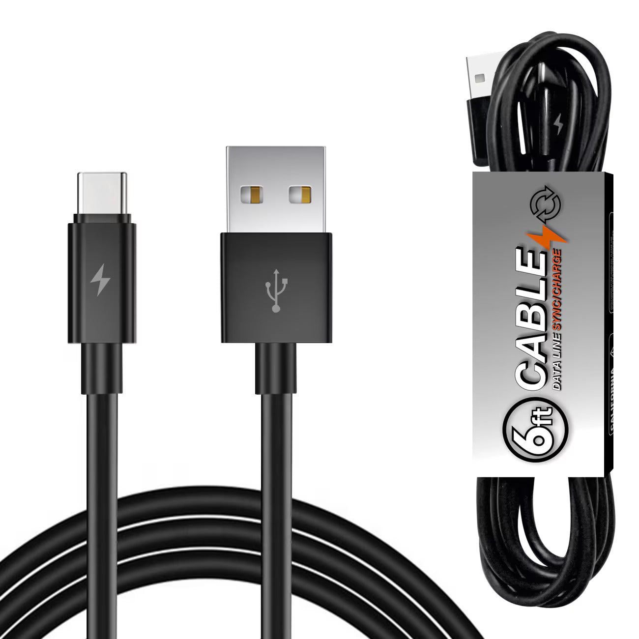 Reiko 6 FT PVC Material TYPE C USB 2.0 Data Cable In BLACK in simple packaging-DC27A-6FTTYPECBK